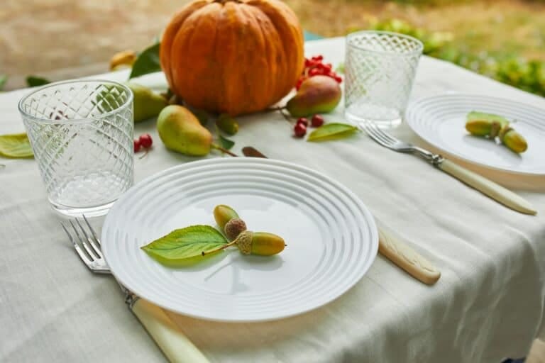 Thanksgiving Day or Halloween dinner table place setting